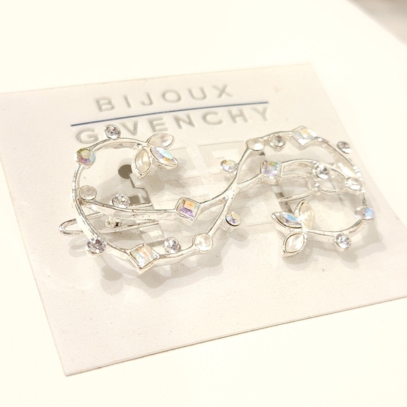Vintage Givenchy Silver Tone Swarovski Crystal Floral Hair Barrette Clip NWT main image 12
